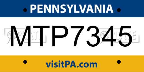 MTP7345 Pennsylvania License Plate