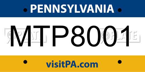 MTP8001 Pennsylvania License Plate
