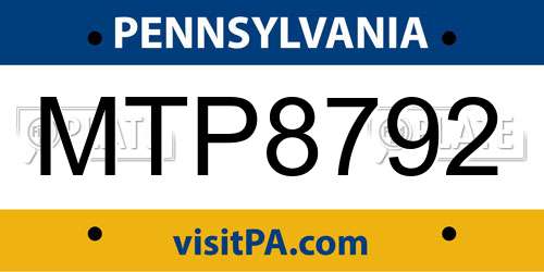 MTP8792 Pennsylvania License Plate