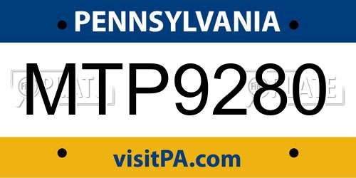 MTP9280 Pennsylvania License Plate