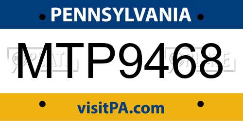 MTP9468 Pennsylvania License Plate