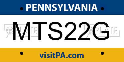 MTS22G Pennsylvania License Plate