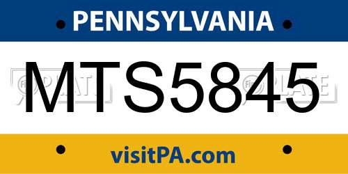 MTS5845 Pennsylvania License Plate