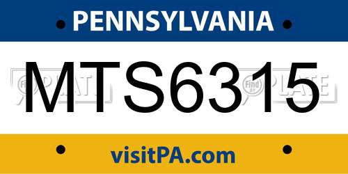 MTS6315 Pennsylvania License Plate