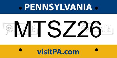 MTSZ26 Pennsylvania License Plate
