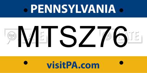 MTSZ76 Pennsylvania License Plate