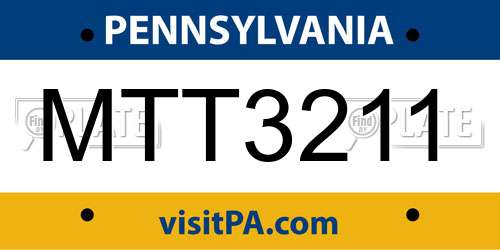 MTT3211 Pennsylvania License Plate