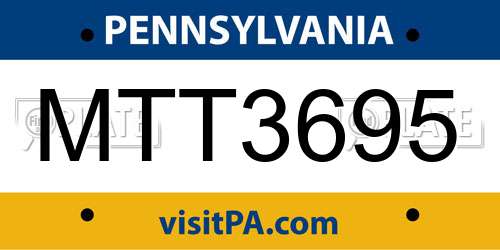 MTT3695 Pennsylvania License Plate