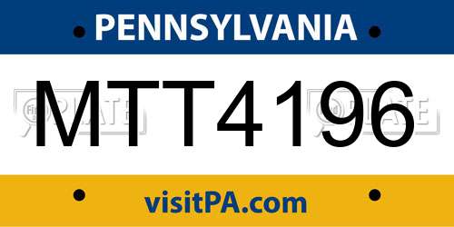 MTT4196 Pennsylvania License Plate