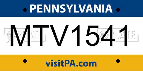 MTV1541 Pennsylvania License Plate