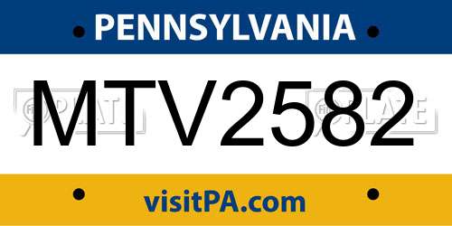 MTV2582 Pennsylvania License Plate