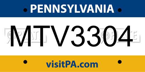 MTV3304 Pennsylvania License Plate