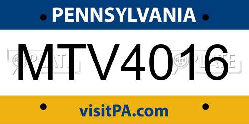 MTV4016 Pennsylvania License Plate