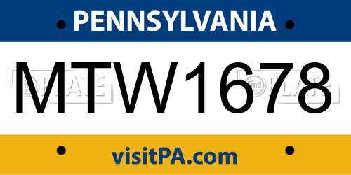 MTW1678 Pennsylvania License Plate