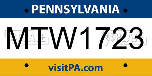 MTW1723 Pennsylvania License Plate