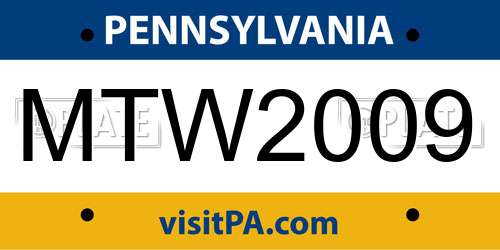 MTW2009 Pennsylvania License Plate