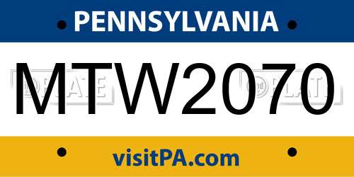 MTW2070 Pennsylvania License Plate