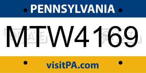 MTW4169 Pennsylvania License Plate