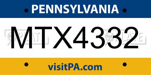 MTX4332 Pennsylvania License Plate