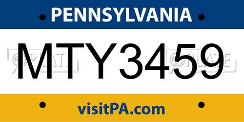 MTY3459 Pennsylvania License Plate