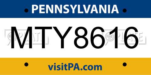 MTY8616 Pennsylvania License Plate