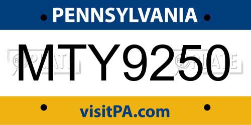 MTY9250 license plate in PA state