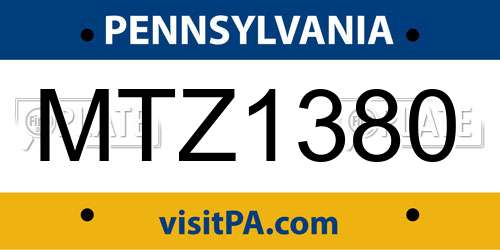 MTZ1380 Pennsylvania License Plate