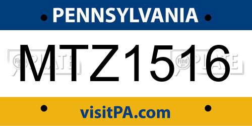 MTZ1516 Pennsylvania License Plate