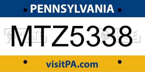 MTZ5338 Pennsylvania License Plate