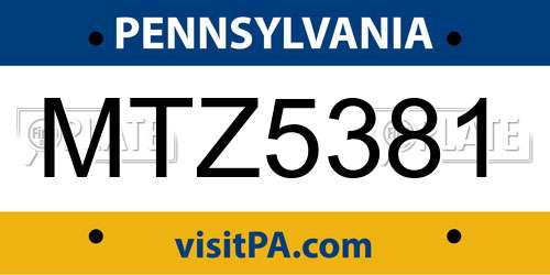 MTZ5381 Pennsylvania License Plate