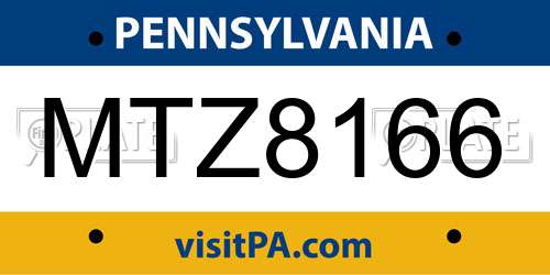 MTZ8166 Pennsylvania License Plate