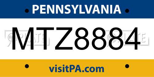 MTZ8884 Pennsylvania License Plate