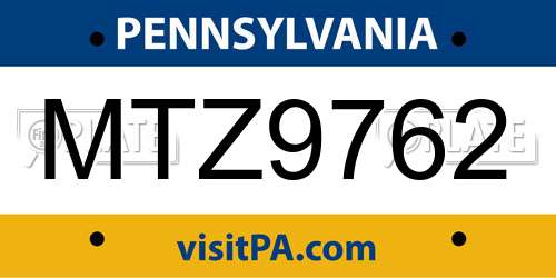 MTZ9762 Pennsylvania License Plate