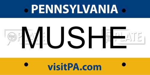 MUSHE Pennsylvania License Plate