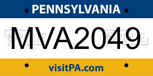 MVA2049 Pennsylvania License Plate