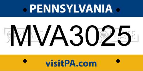 MVA3025 Pennsylvania License Plate