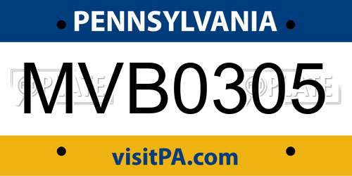 MVB0305 Pennsylvania License Plate