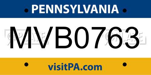 MVB0763 Pennsylvania License Plate