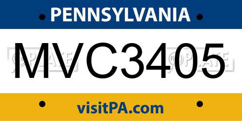 MVC3405 Pennsylvania License Plate