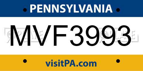 MVF3993 Pennsylvania License Plate