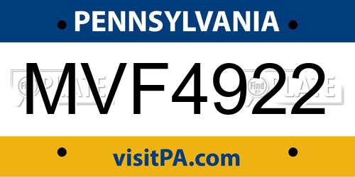 MVF4922 Pennsylvania License Plate