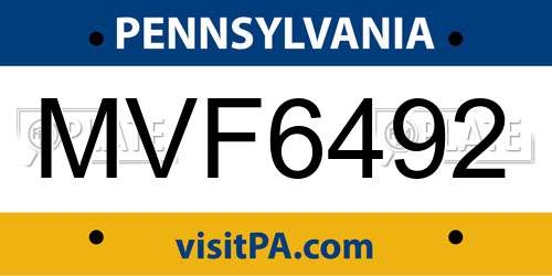 MVF6492 Pennsylvania License Plate