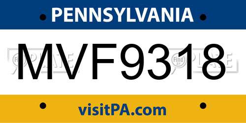 MVF9318 Pennsylvania License Plate