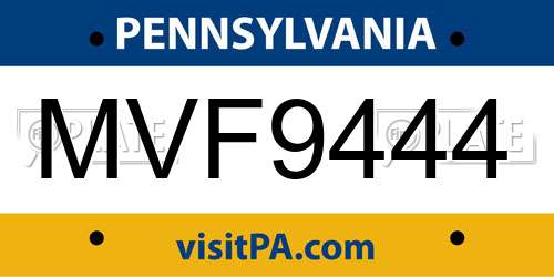 MVF9444 Pennsylvania License Plate