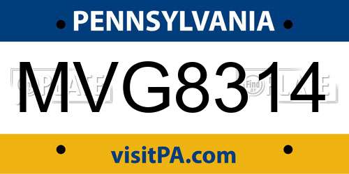 MVG8314 Pennsylvania License Plate