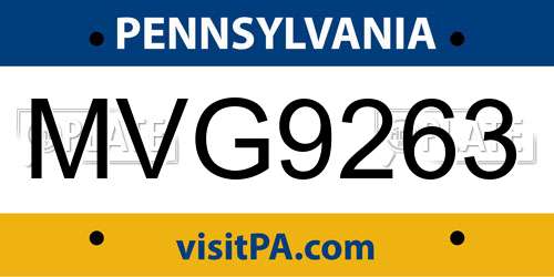 MVG9263 Pennsylvania License Plate