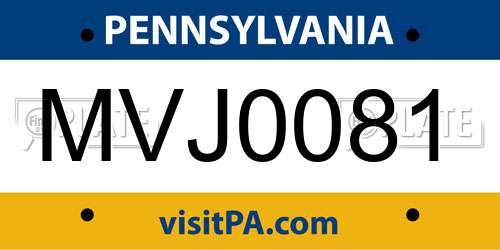 MVJ0081 Pennsylvania License Plate