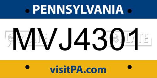 MVJ4301 Pennsylvania License Plate