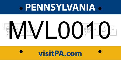 MVL0010 Pennsylvania License Plate