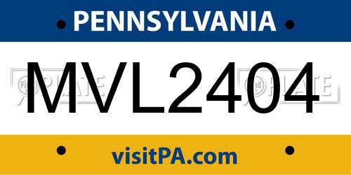 MVL2404 Pennsylvania License Plate